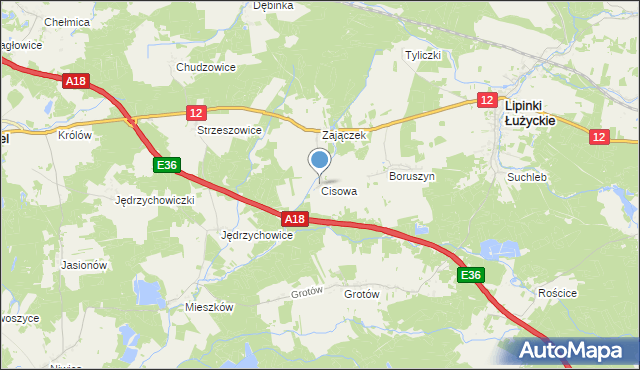 mapa Cisowa, Cisowa gmina Lipinki Łużyckie na mapie Targeo